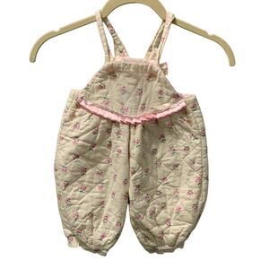 Fine & Dandy Quilted Ivory Flowered Sleeveless Jumper White/Pink Size 3/6 Months